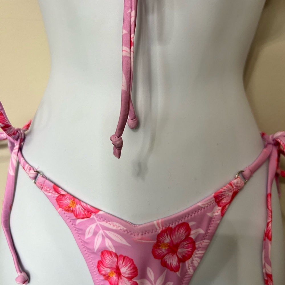 Pink Floral Triangle Tie Side Bikini Set - Picture 4 of 11
